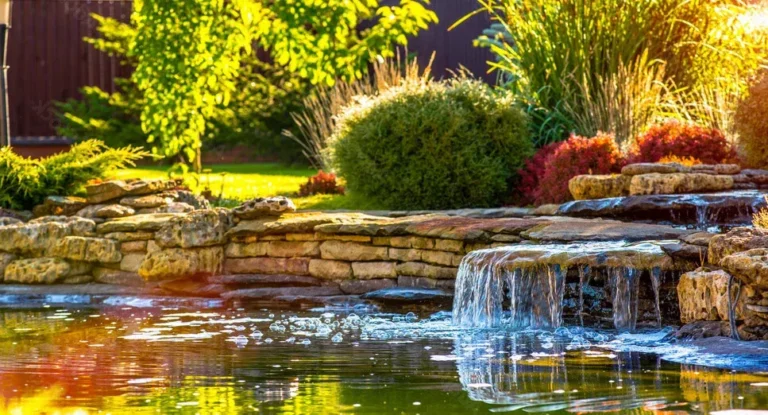 Custom landscaped backyard with a paver patio
